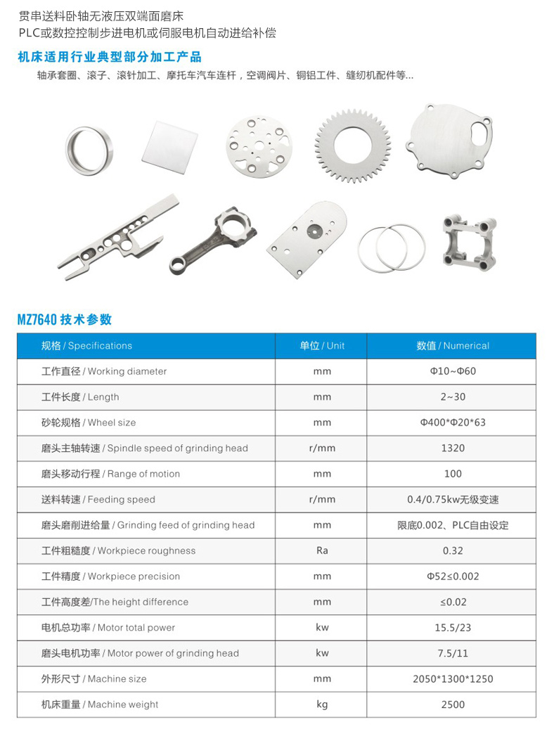 MZ7640贯串送料卧轴无液压双端面磨床