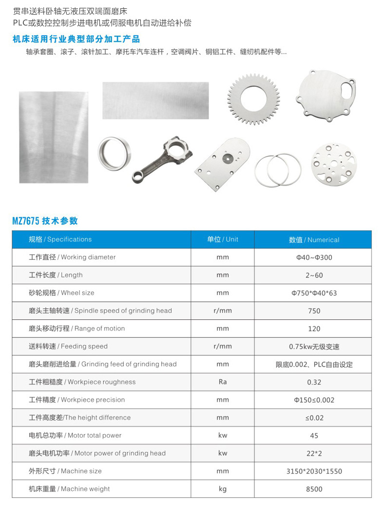 MZ7675贯串送料卧轴无液压双端面磨床